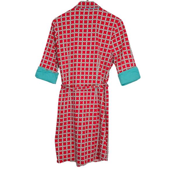 Haley & the Hound Retro Womens‎ Shirt Dress 4 Madeline Red Aqua Geometric Trad - Picture 7 of 7